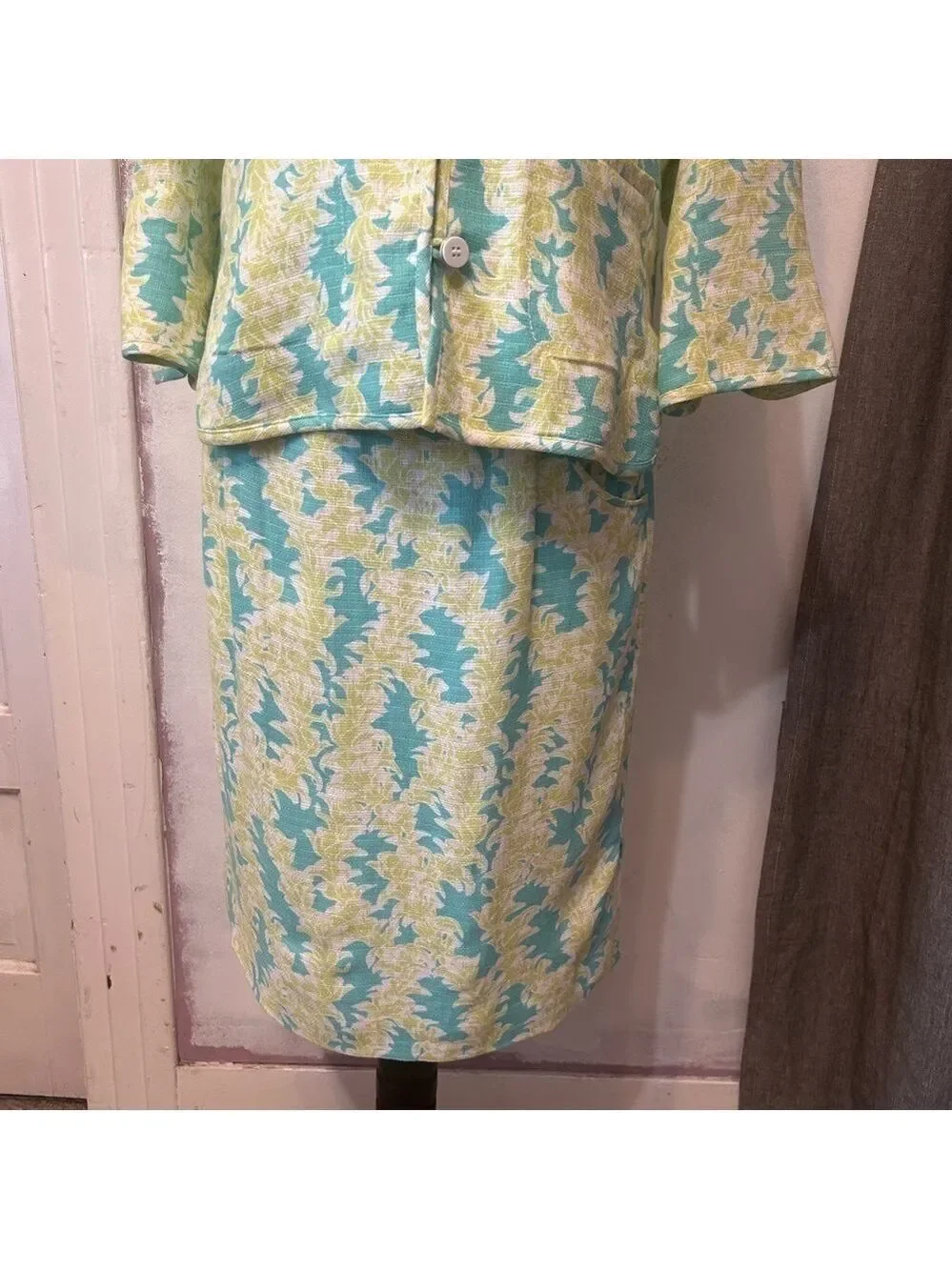 Vintage Pendleton Women’s Suit Skirt Floral Small Green Blue Linen Rayon Career